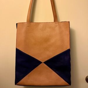 Barneys NY Navy/Camel Color-Block Leather Tote